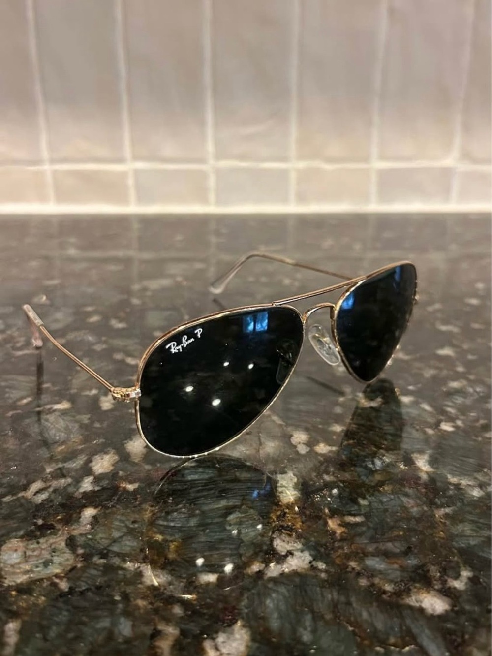 Ray-Ban Aviator Polarized Sunglasses - Black Lenses, Gold Frame